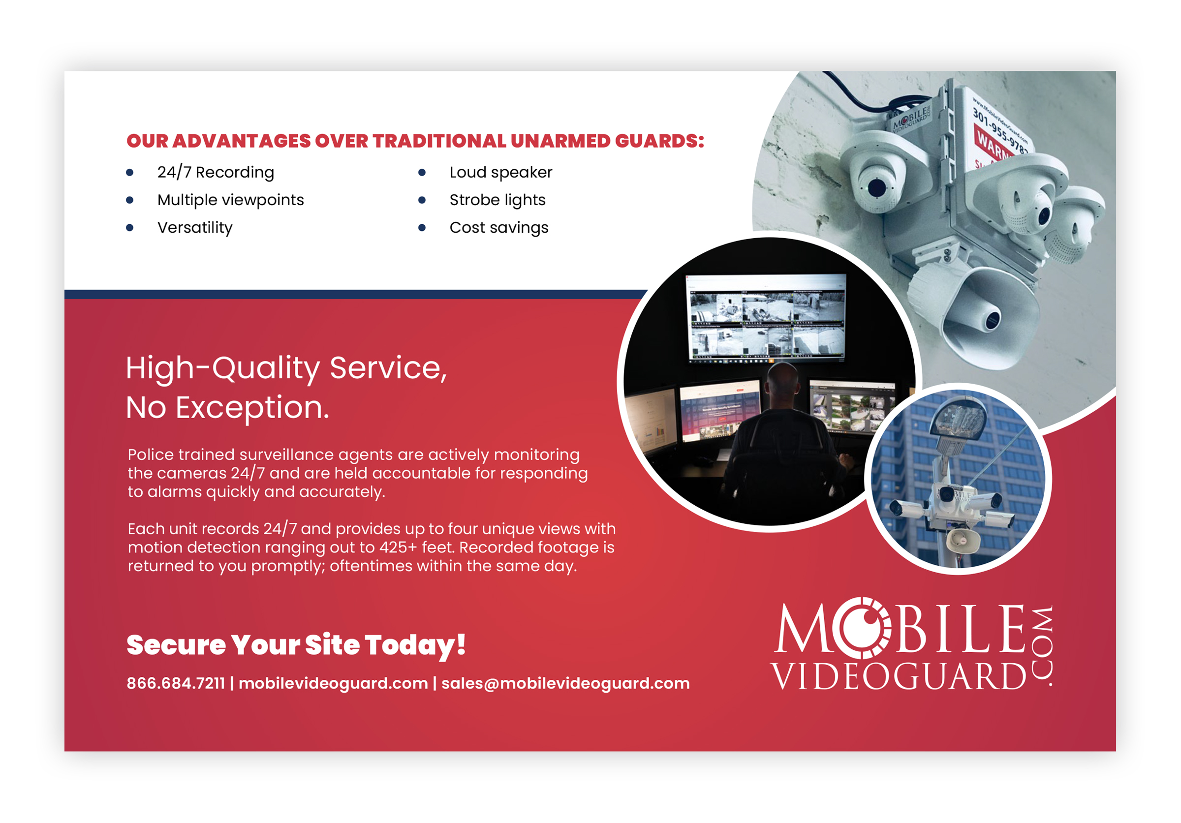 Back of of refreshed security marketing brochure mailers highlighting brand colors, call to action, and trust-building design