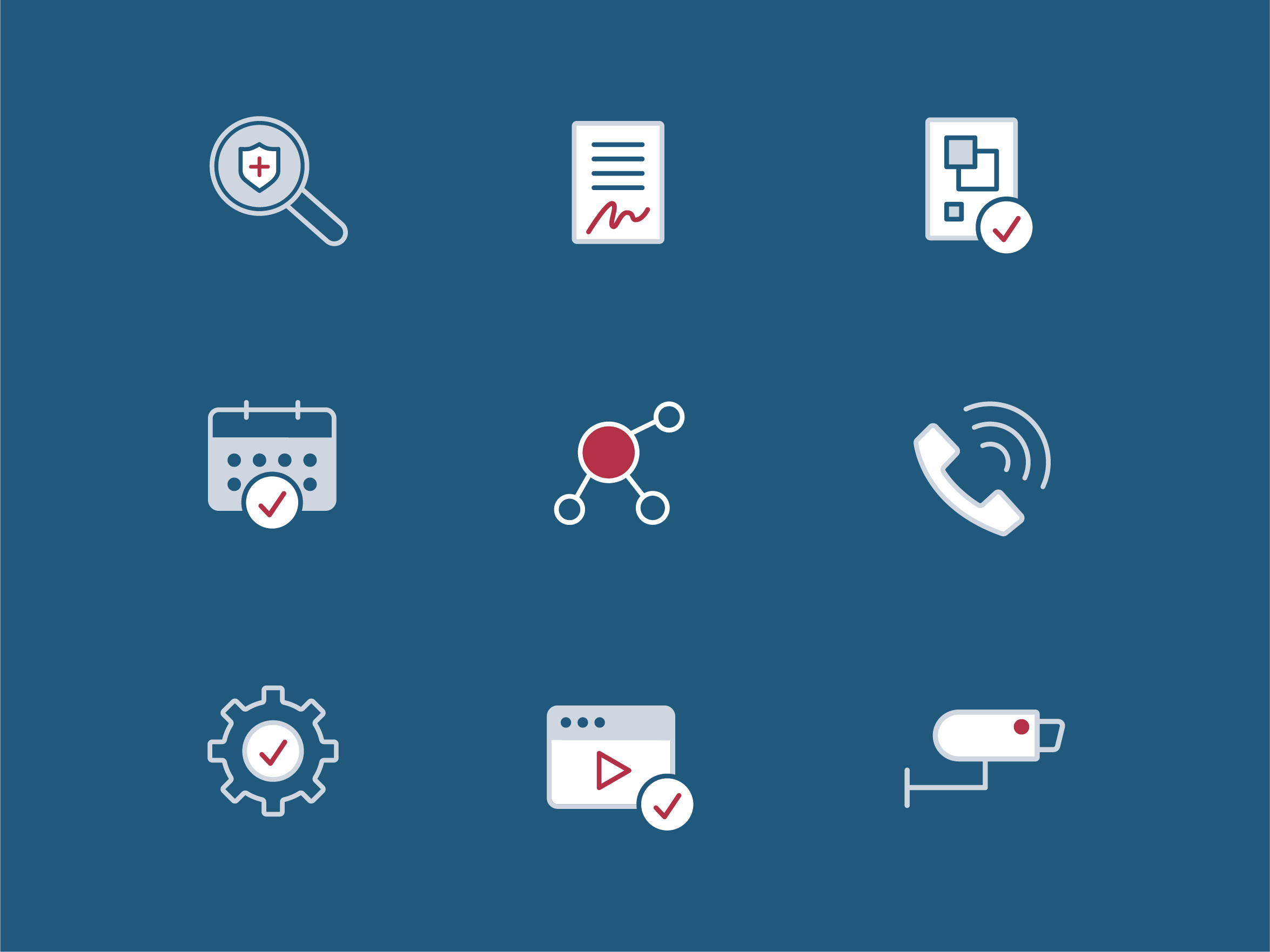 Custom security-themed icon set featuring cohesive line-style icons including lock, shield, fingerprint, key, and surveillance elements.