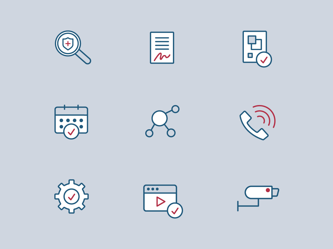 Custom security-themed icon set featuring cohesive line-style icons including lock, shield, fingerprint, key, and surveillance elements.