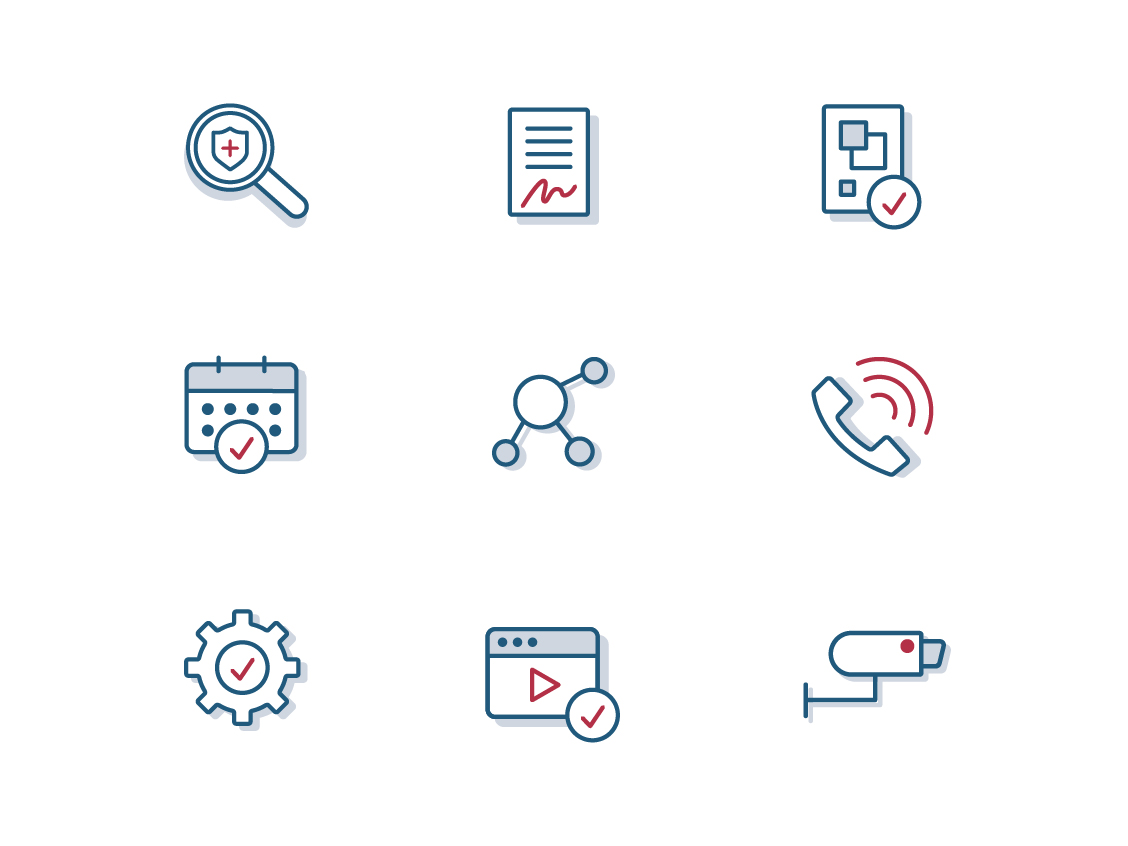 Custom security-themed icon set featuring cohesive line-style icons including lock, shield, fingerprint, key, and surveillance elements.